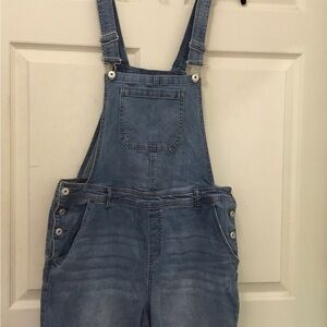 No Boundaries Denim Baggy Bib Overalls Juniors XL 15-17 Distressed